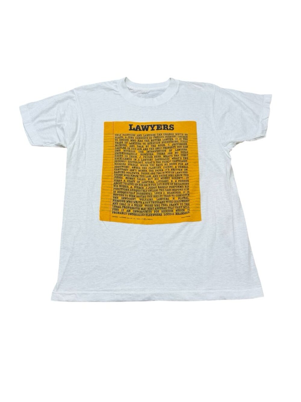 Vintage Single Stitch Lawyers Graphic T-Shirt White Cotton Novelty Tee 1986